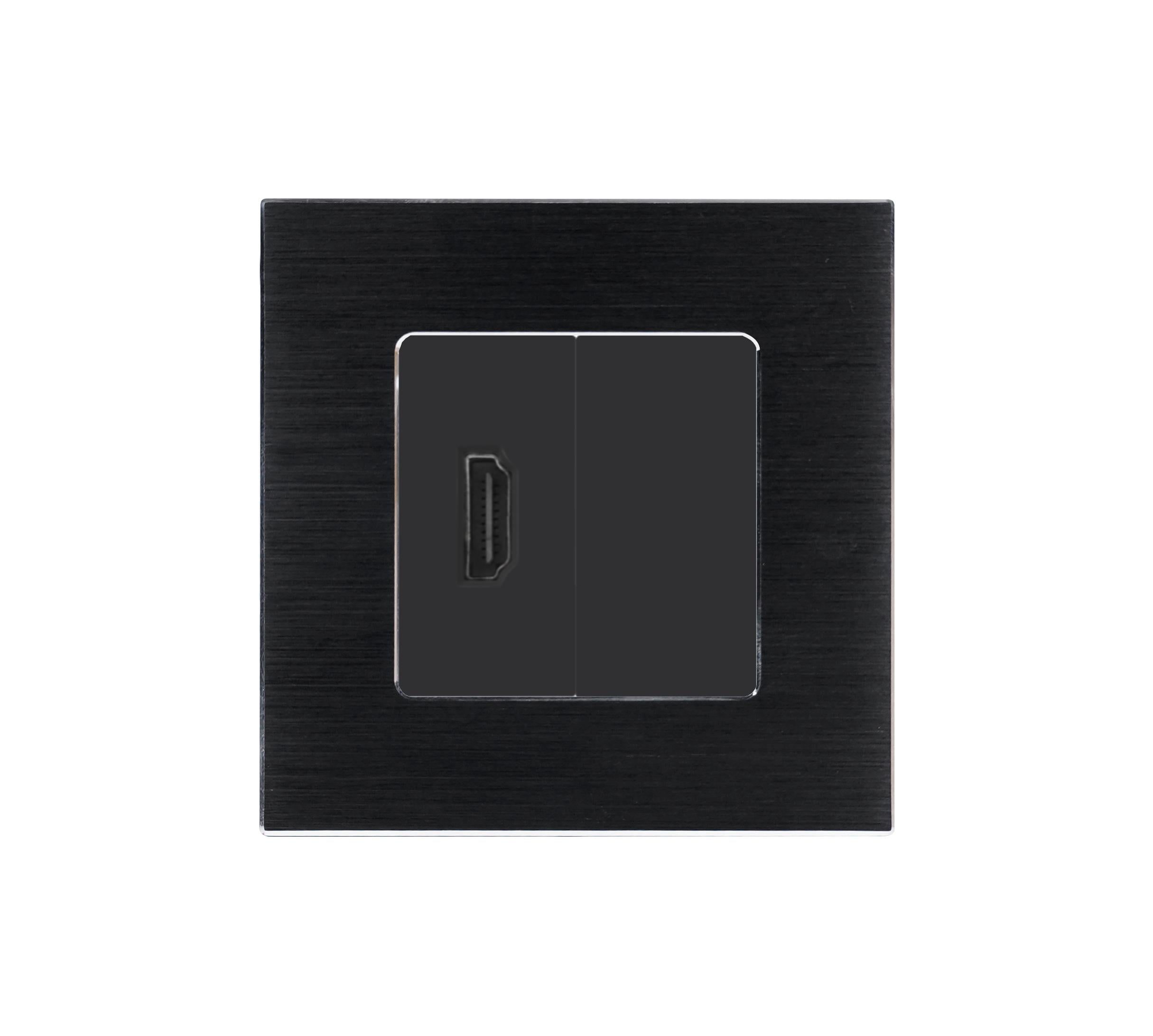 Розетка для телевизора WALLPAD HDMI настенная дизайнерская алюминиевая рамка Черный (WP-HDMIBLK-BK)