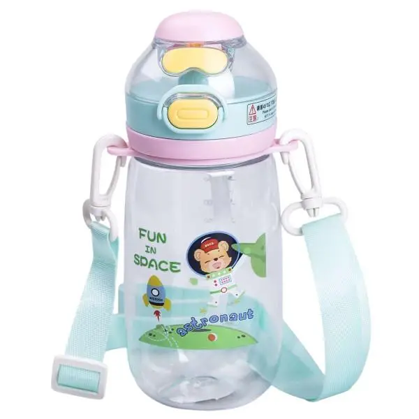 Детская бутылка для напитков с трубочкой и ремешком YIWU HP-14-45GR 550 мл Зеленый (HP-14-45GR)