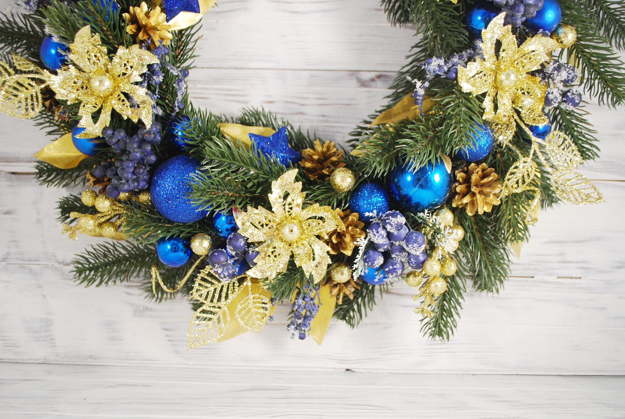 Венок новогодний 40 см Синий/Золотой (4763727) - фото 2 Венок новогодний 40 см Синий/Золотой (4763727) - фото 2