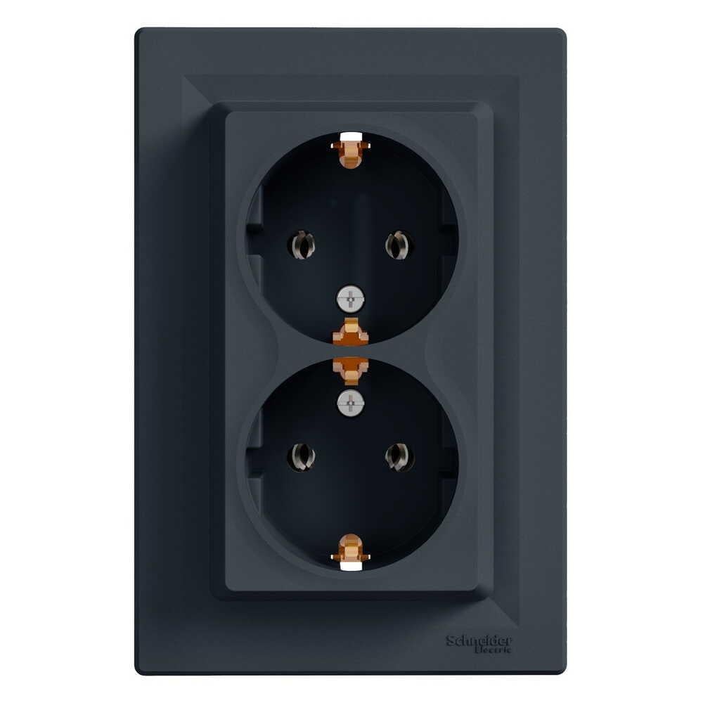 Розетка Schneider Electric 2-ная с заземлением Антрацитовый (EPH9900171)
