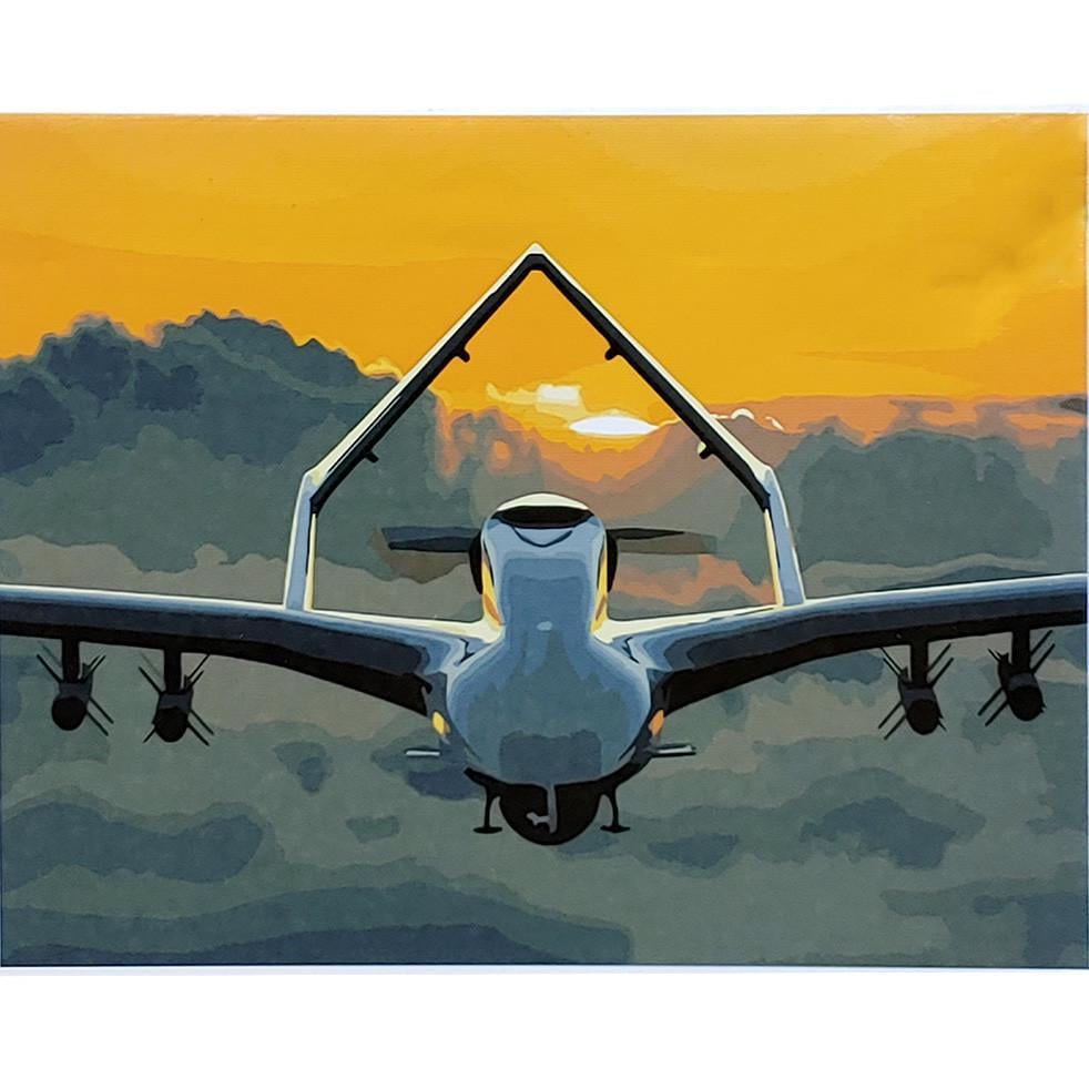 Картина по номерам Strateg Премиум Байрактор на закате с лаком 40х50 см (SY6937)