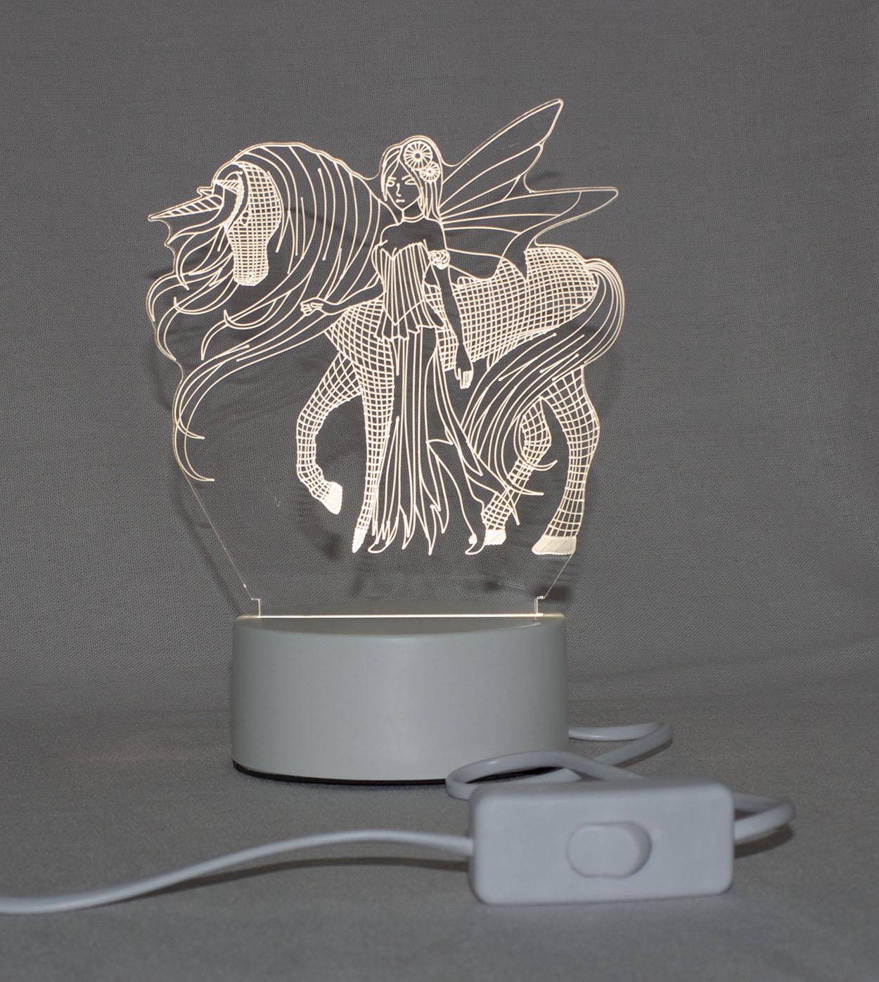 Ночник 3D Creative Единорог и Фея 3 оттенка 220 В Белый Ночник 3D Creative Единорог и Фея 3 оттенка 220 В Белый