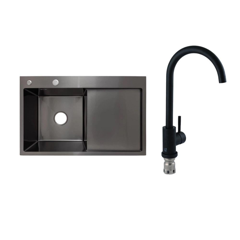 Мойка для кухни Lidz 7849BR крыло справа Brushed PVD/Lidz смеситель для кухни Черный