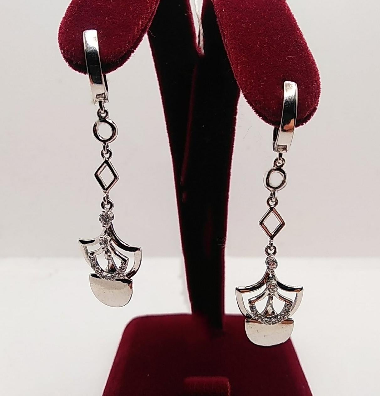 Серьги серебро висячие родий 925° 4,49 г (с-320)