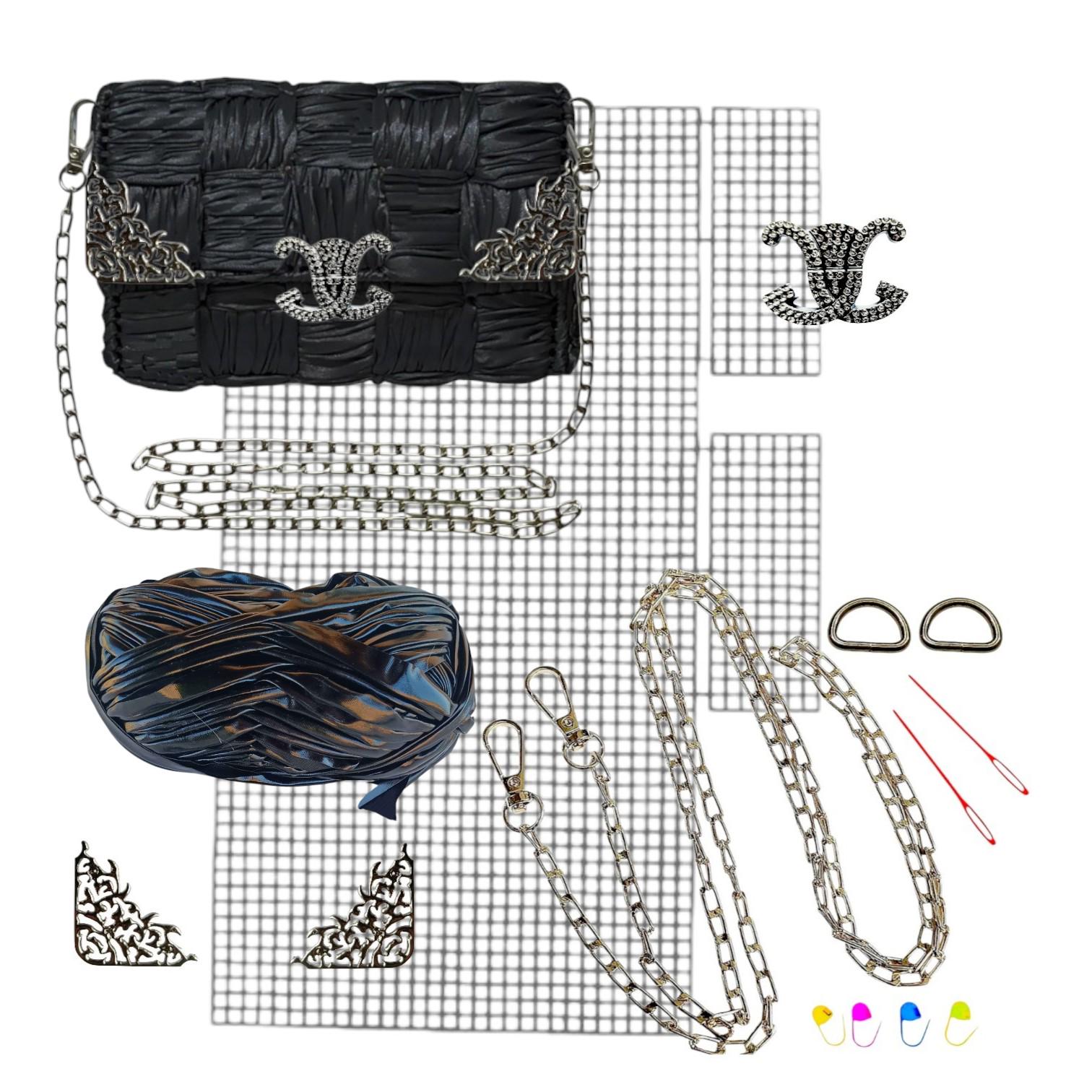 Набор для создания сумки из пластиковой канвы Магнитный замок Лилия с нитками металлик Черный (1596-51) - фото 2