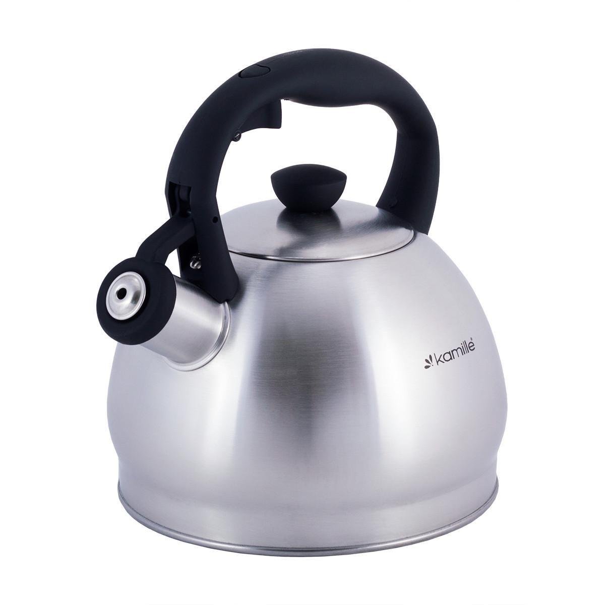 Чайник со свистком Kamille KM-0693N из нержавеющей стали 2 л Стальной/Черный (150-84-0693N)