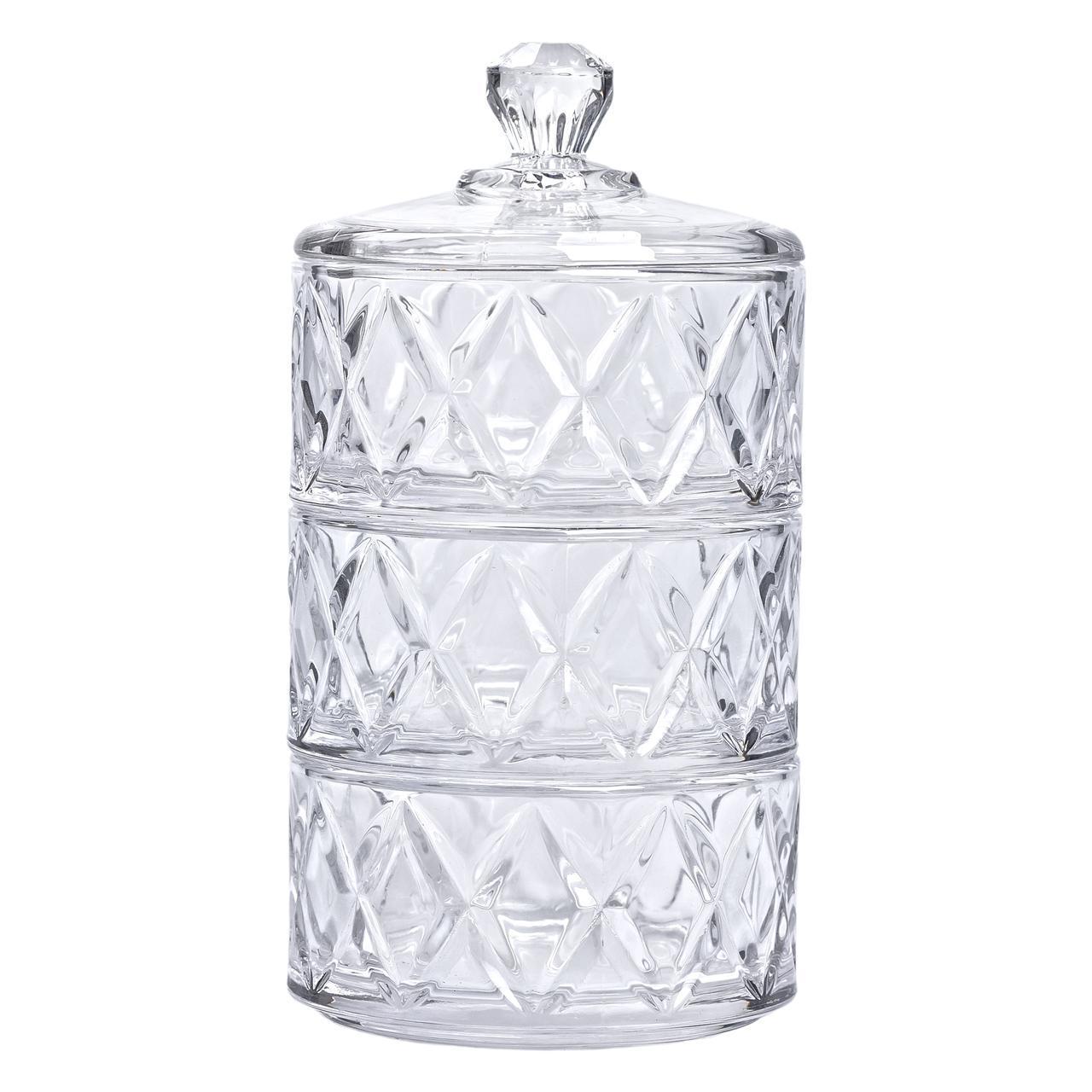 Цукерниця триярусна скляна з кришкою HP-YH-19 Ø 10 см (A-033622) - фото 5