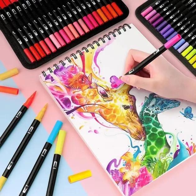 Набор двусторонних маркеров для скетчинга Dual Brush Pens на водной основе в сумке 80 шт. (3_06057) - фото 6