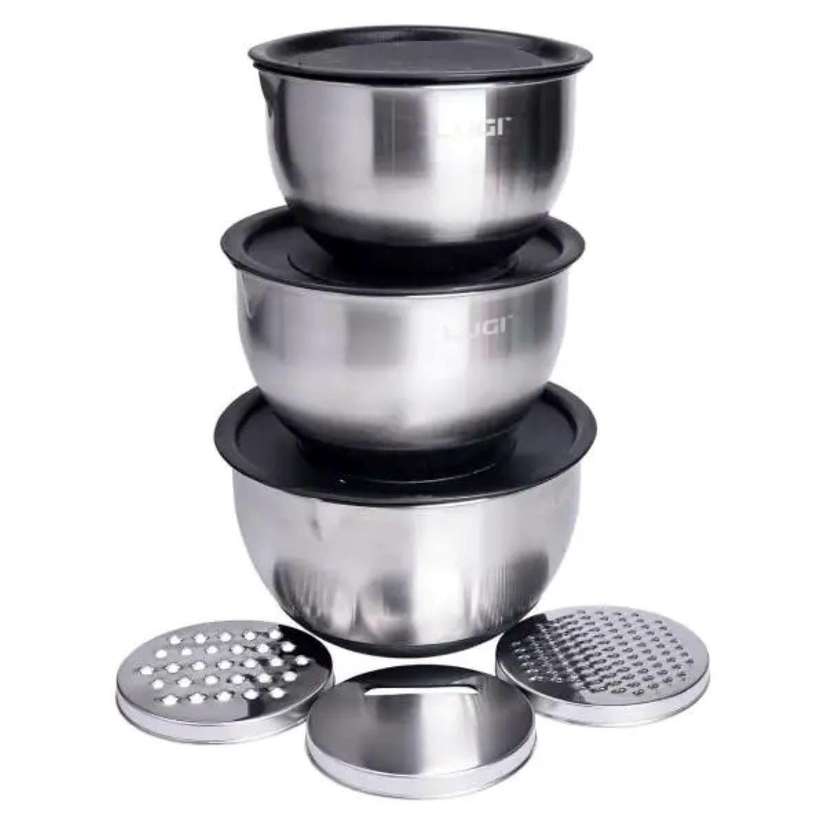 Набор мисок из нержавеющей стали с крышками и терками 3 шт. 2.5 л/2 л/1,5 л (LG-02/3PCS) - фото 4