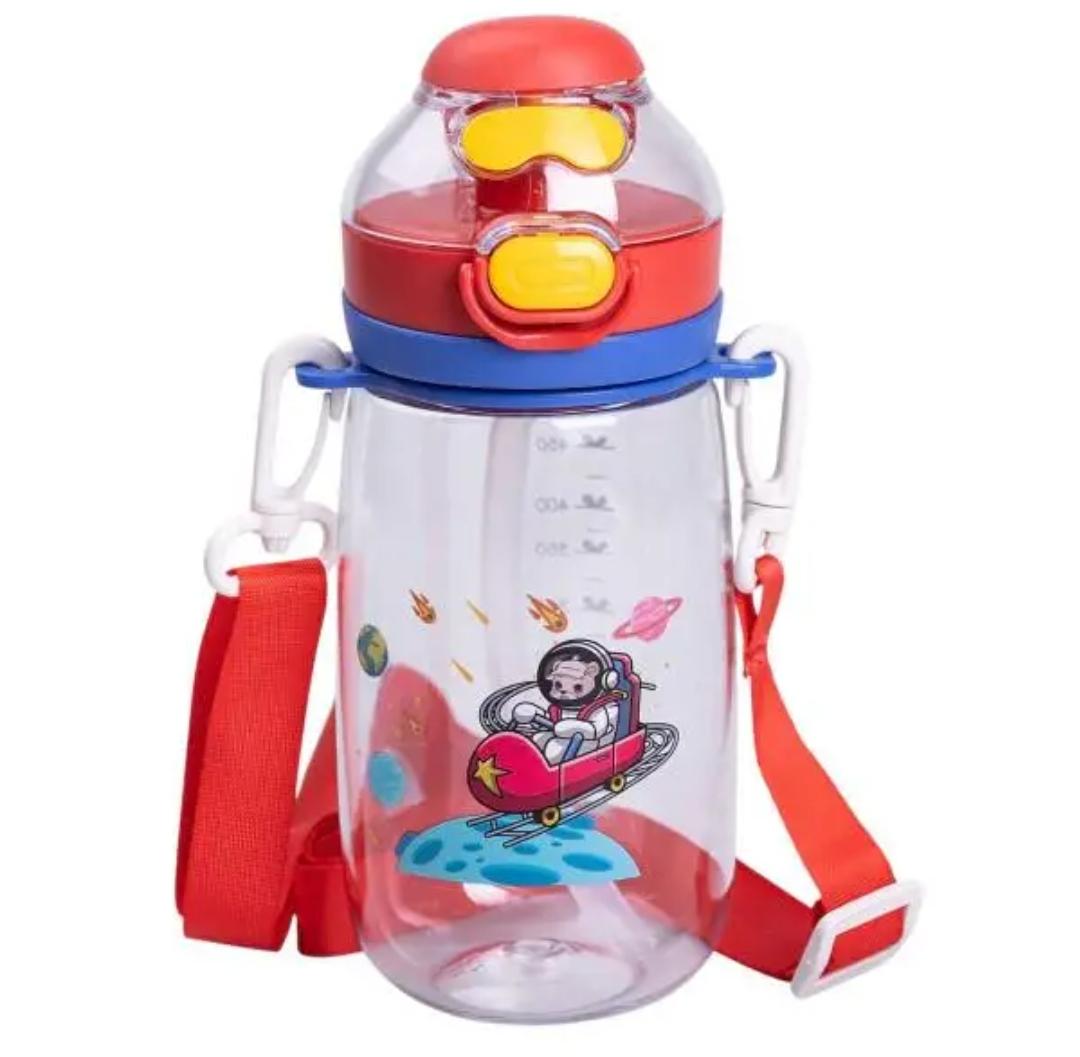 Детская бутылка для напитков с трубочкой и ремешком YIWU HP-14-45R 550 мл Красный (HP-14-45R)