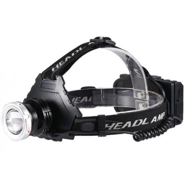 Фонарь налобный T50-P70 аккумуляторный 18650 х 3, фокусируемый с функцией powerbank, зарядка от micro USB в подарочной коробке