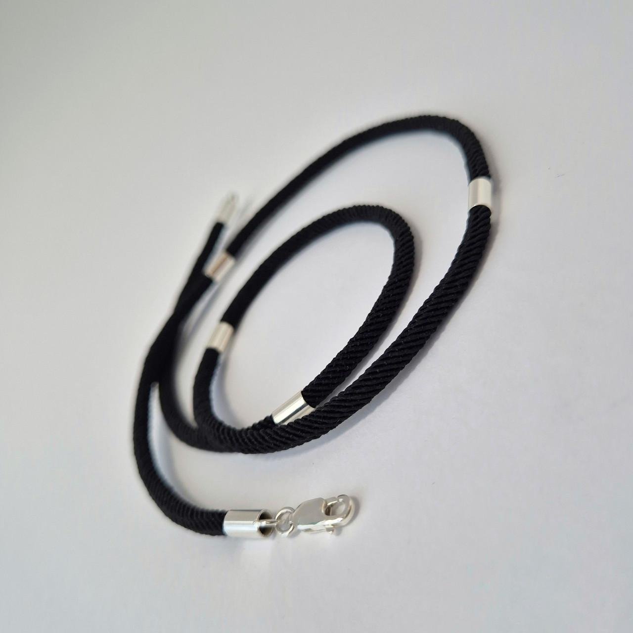 Шнурок ювелірний шовковий зі вставками срібло 925 проби 4,23 г 3 мм 55 см Чорний (661) - фото 3