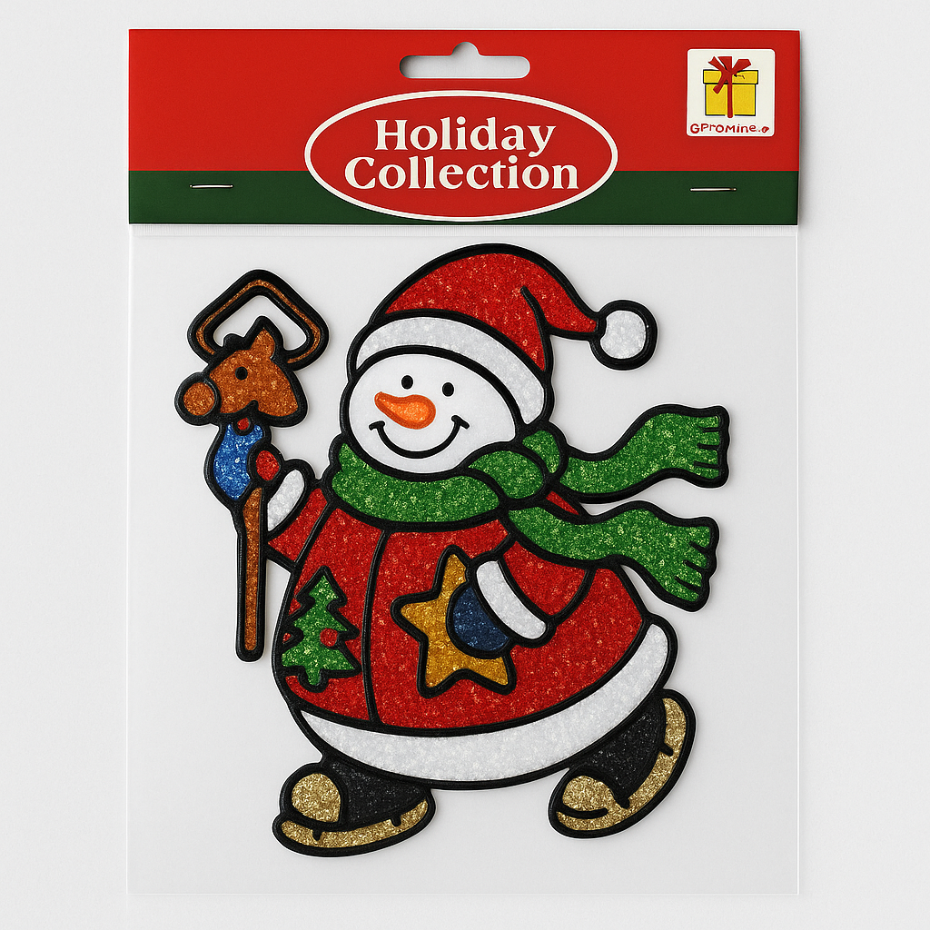 Наліпка на вікно новорічна Сніговичок з годівничкою (20145081)