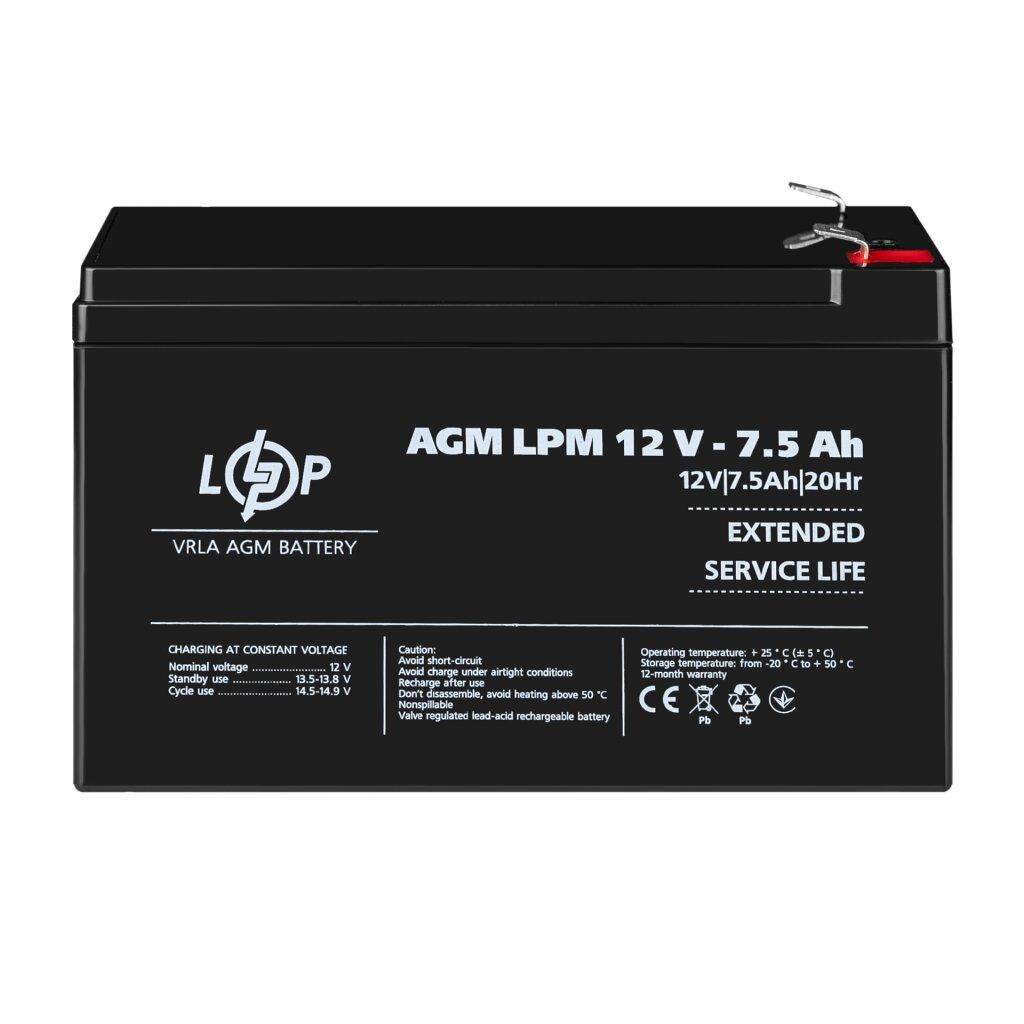Акумулятор LogicPower LPM AGM LP3864 свинцево-кислотний ресурс, що не обслуговується для ДБЖ, 400 циклів 12 В 7,5 А/год (616950)
