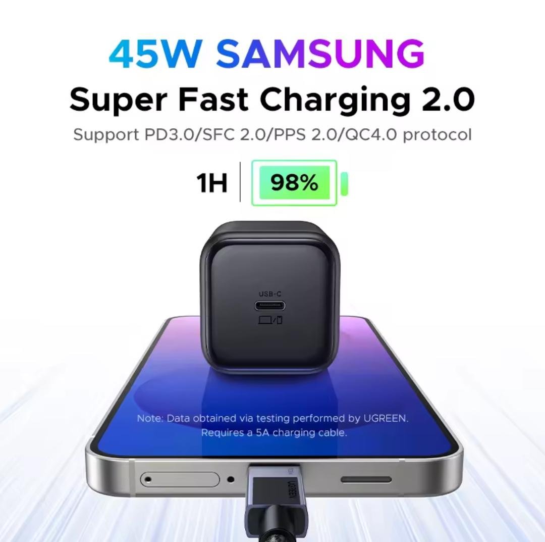 Зарядное устройство Ugreen Gan 45w GAN PD USB-C (28337172) - фото 6 Зарядное устройство Ugreen Gan 45w GAN PD USB-C (28337172) - фото 6