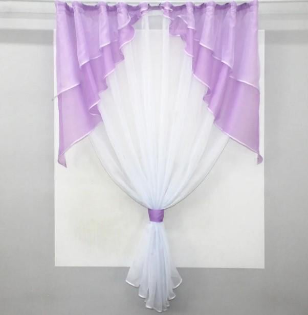 Занавеска на кухню/балкон 270х170 см Сиреневый/Белый (114к) Занавеска на кухню/балкон 270х170 см Сиреневый/Белый (114к)