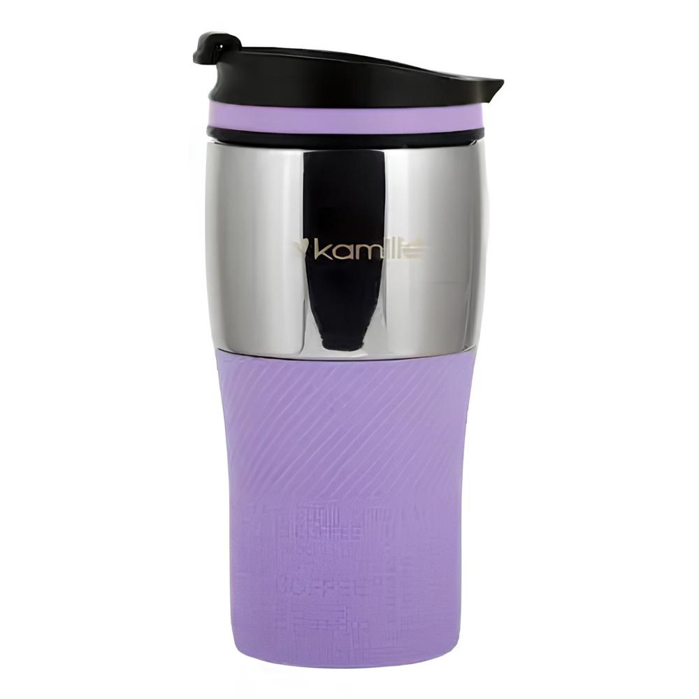Термокружка Kamille 2155 из нержавеющей стали с TPR-вставкой 320 мл Сиреневый