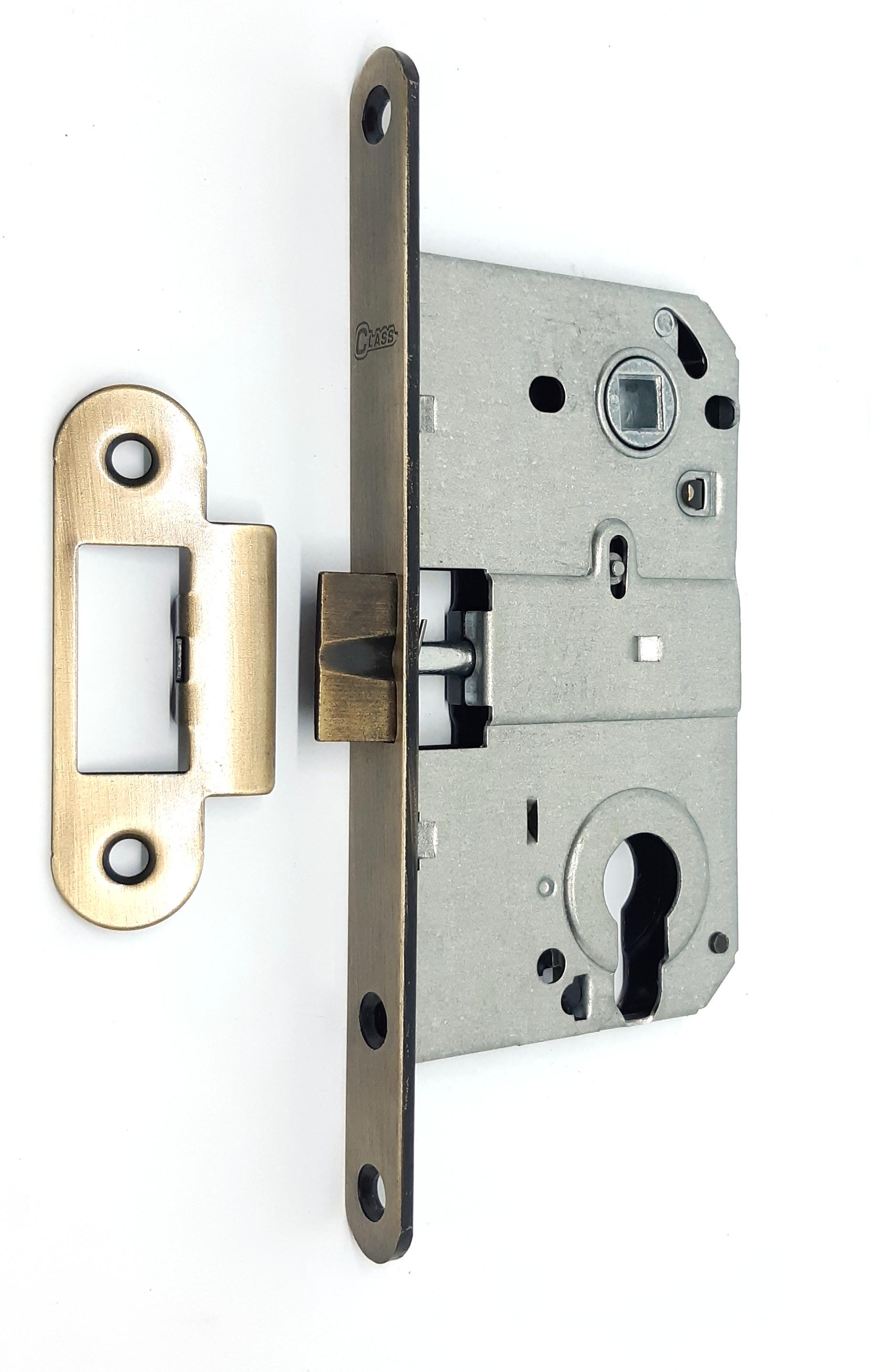 Замок дверний врізний CLASS PZ 410C AB під серцевину металевий язичок Бронзовий