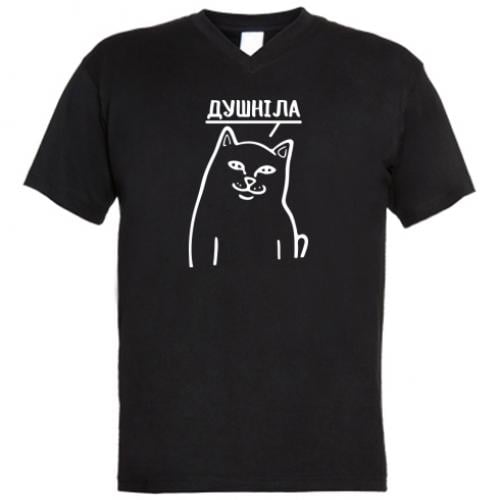 Футболка чоловіча з V-подібним вирізом Кіт "Душніла" L Чорний (14711502-2-188173-L)