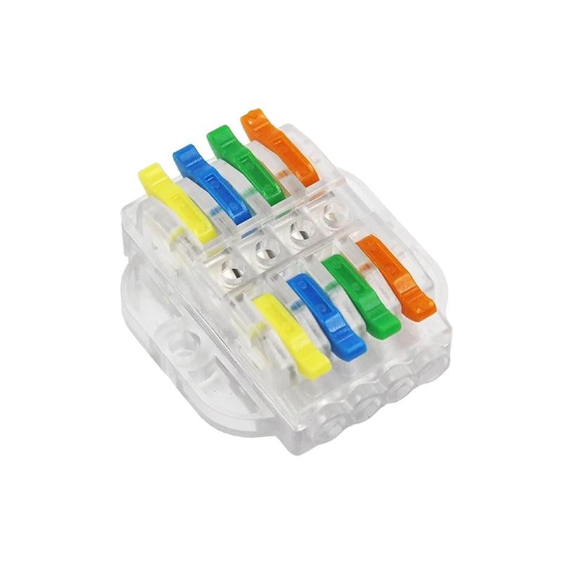 Клемма проходная Tactix 0,08-4 мм2 32А 4х1-4х1 одинарная 41,5х35,6х14,8 мм крепеж 3,1 мм Разноцветный (KV223-4Tc)