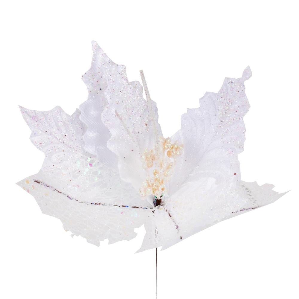 Цветок новогодний декоративный Мерцание 30 см 5 шт. Белый (9171-041)