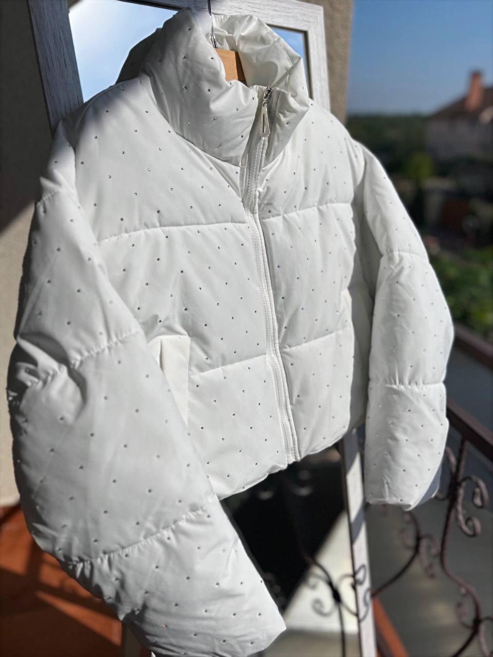 Куртка жіноча Haiziyuan 7165 коротка широка оверсайз розсип камінців без капюшона L Білий (2734) - фото 6