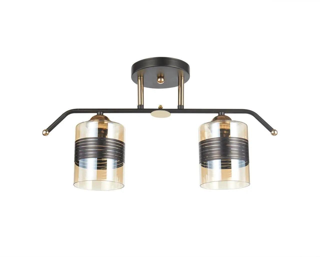 Люстра потолочная Valeso V 6282-2 BK+FG с плафонами на планке под две лампы Е27 IP20 Черный/Золотой (00000140712)