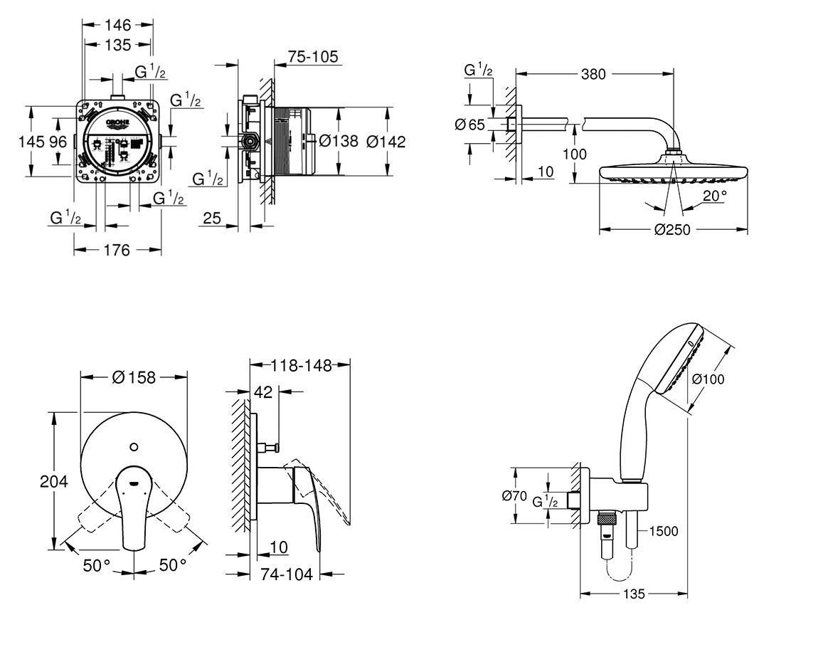 Душевая система Grohe Eurosmart New Tempesta 250 скрытого монтажа со смесителем (UA26416SC3) - фото 5 Душевая система Grohe Eurosmart New Tempesta 250 скрытого монтажа со смесителем (UA26416SC3) - фото 5