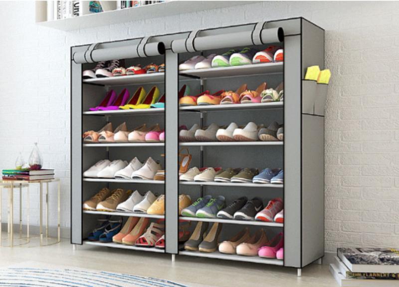 Тканинна шафа-органайзер HCX для зберігання речей та взуття T-2712 на 2 секції Сірий - фото 2