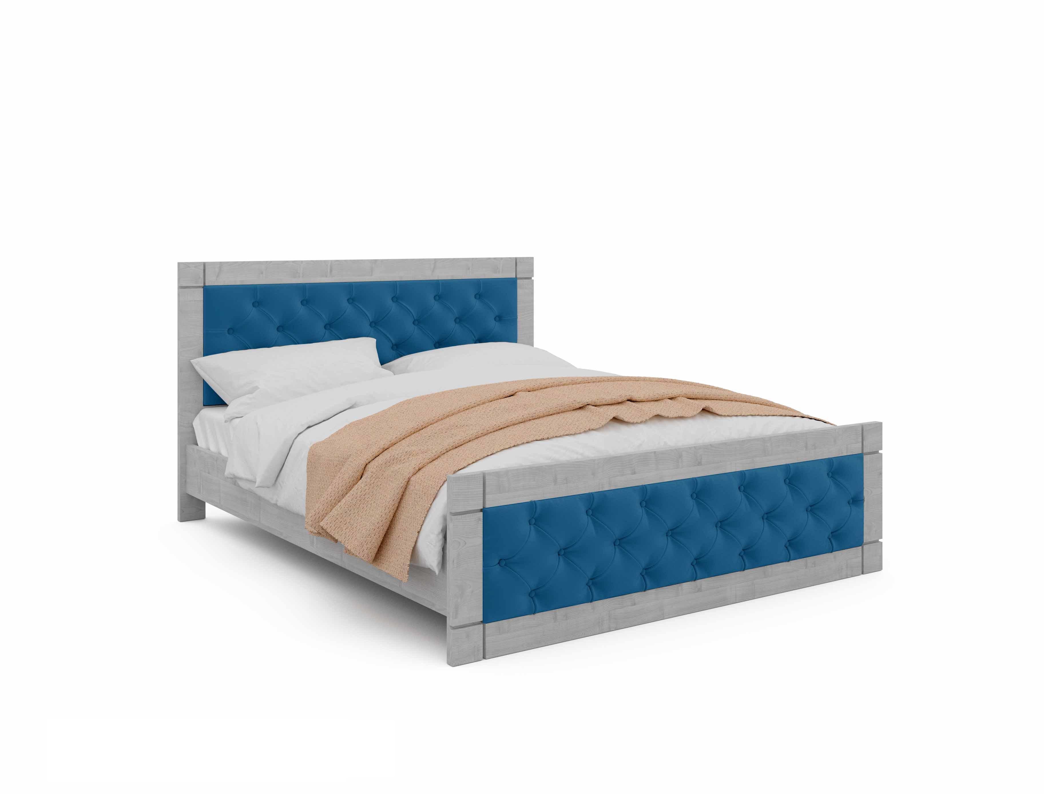 Кровать двуспальная Viorina-Deko Natali 160х200 см с мягким изголовьем ЛДСП Біле дерево/Голубой