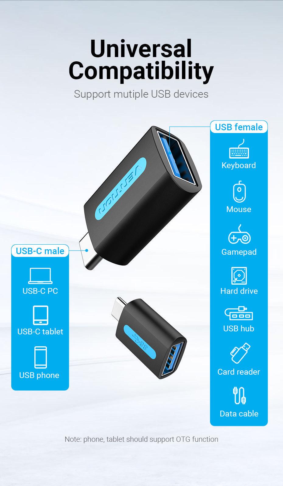 Перехідник Vention Type-C-USB 3.0 OTG 15W 3A/5V USB-C Thunderbolt на USB-A Чорний (CDUB0) - фото 4 Перехідник Vention Type-C-USB 3.0 OTG 15W 3A/5V USB-C Thunderbolt на USB-A Чорний (CDUB0) - фото 4