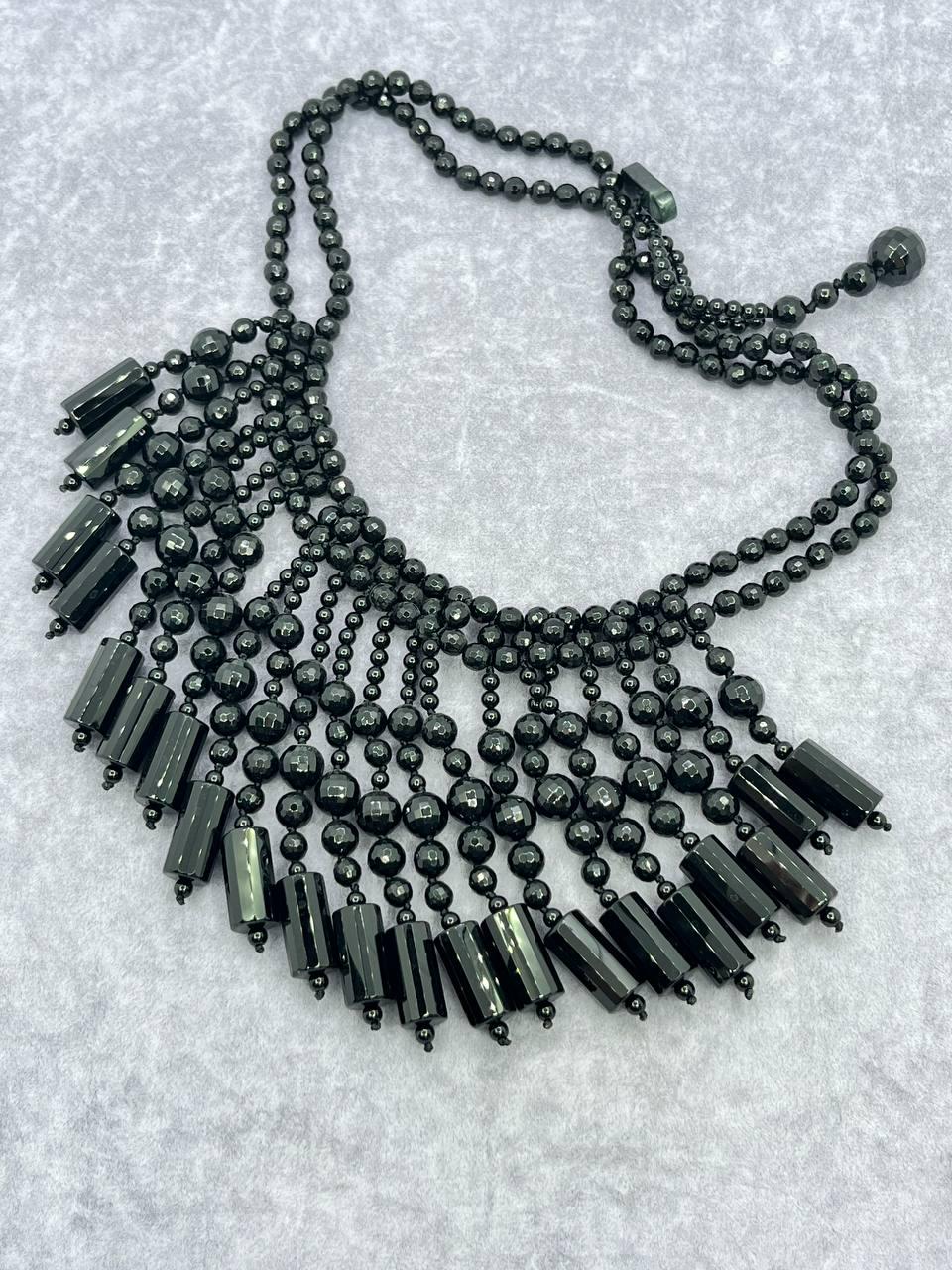 Бусы агат 55 см Черный (10137)