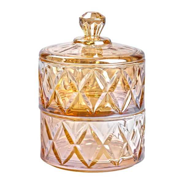 Цукерниця дворівнева зі скляною кришкою під кришталь Коричневий (HP-YH-81)