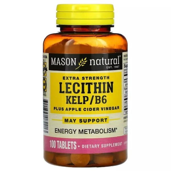 Лецитин Mason Natural Lecithin With Kelp/Vitamin B 6 Plus Cider Vinegar Extra Strength 100 Tabs