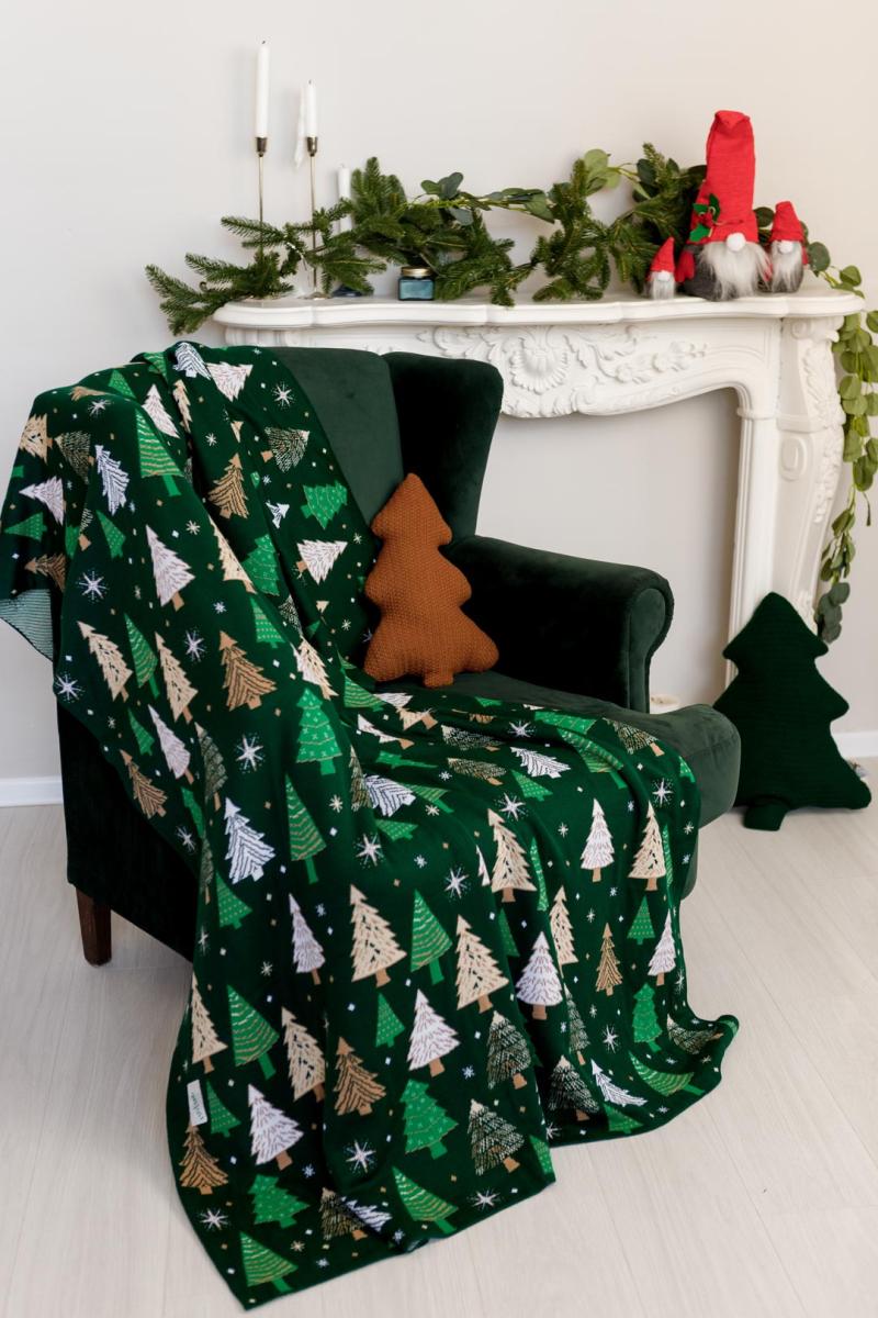 Плед вязаный Елочка 130х170 см Зеленый (037503)