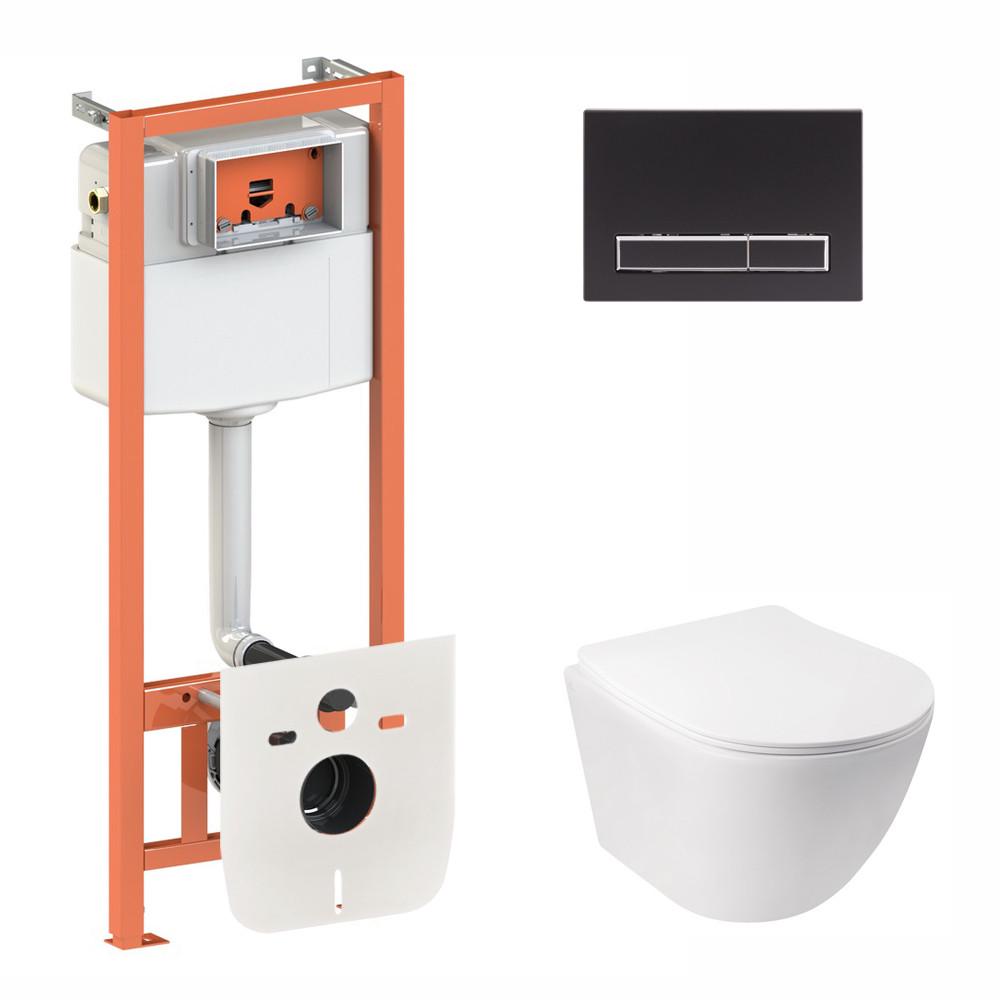 Інсталяція Qtap підвісний унітаз Jay Rimless/комплект інсталяції Nest 4в1 лінійна клавіша Black mat (2611531401)