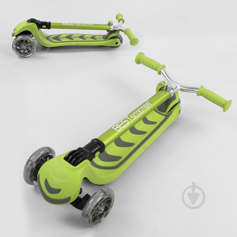 Самокат триколісний Best Scooter складане алюмінієве кермо, 4 колеса PU зі світлом Light green (102320) - фото 5