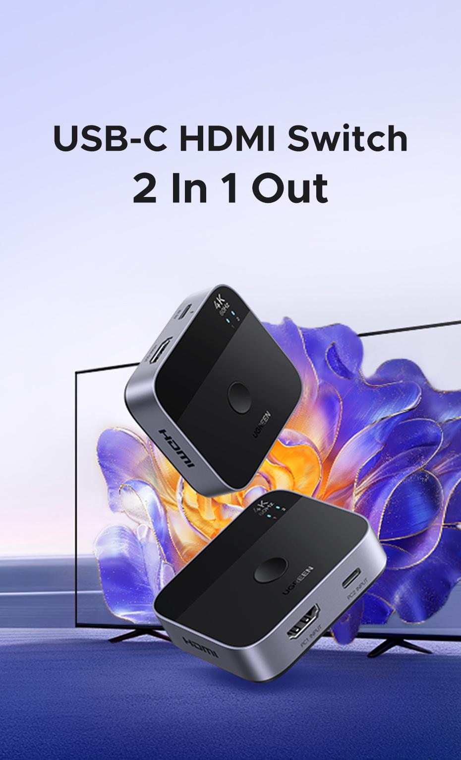 Перемикач HDMI USB-C Ugreen 4K 60Hz HDR (55452) - фото 2 Перемикач HDMI USB-C Ugreen 4K 60Hz HDR (55452) - фото 2