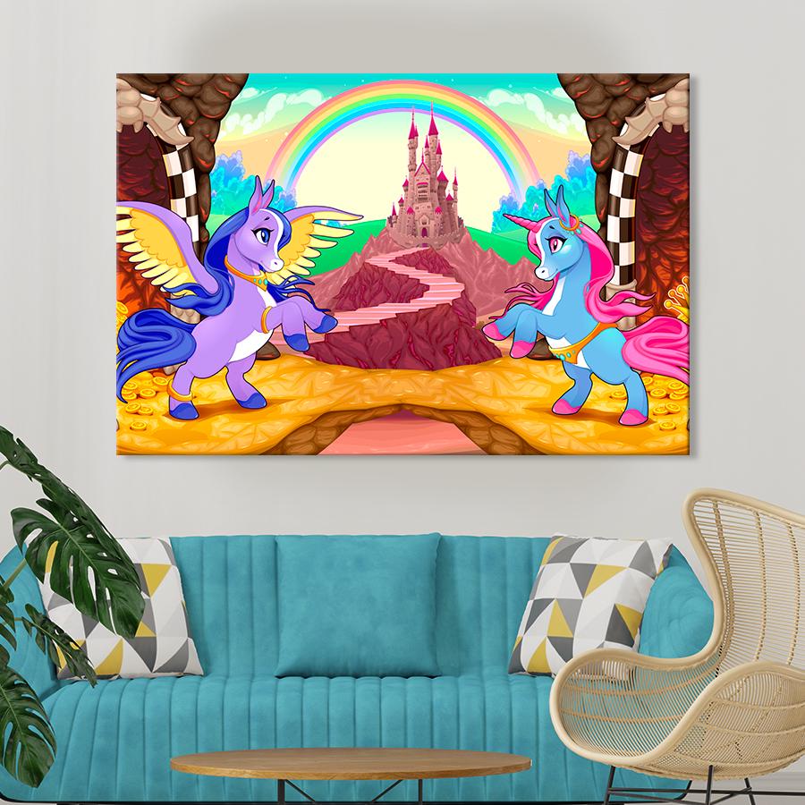 Картина в детскую комнату Единорог и пегас 120x80 см (A1447-1)