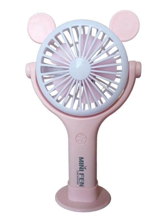 Вентилятор ручной аккумуляторный Mini Fan CS092-1 с ушками подставкой подсветкой и USB-зарядкой Розовый (11293035)