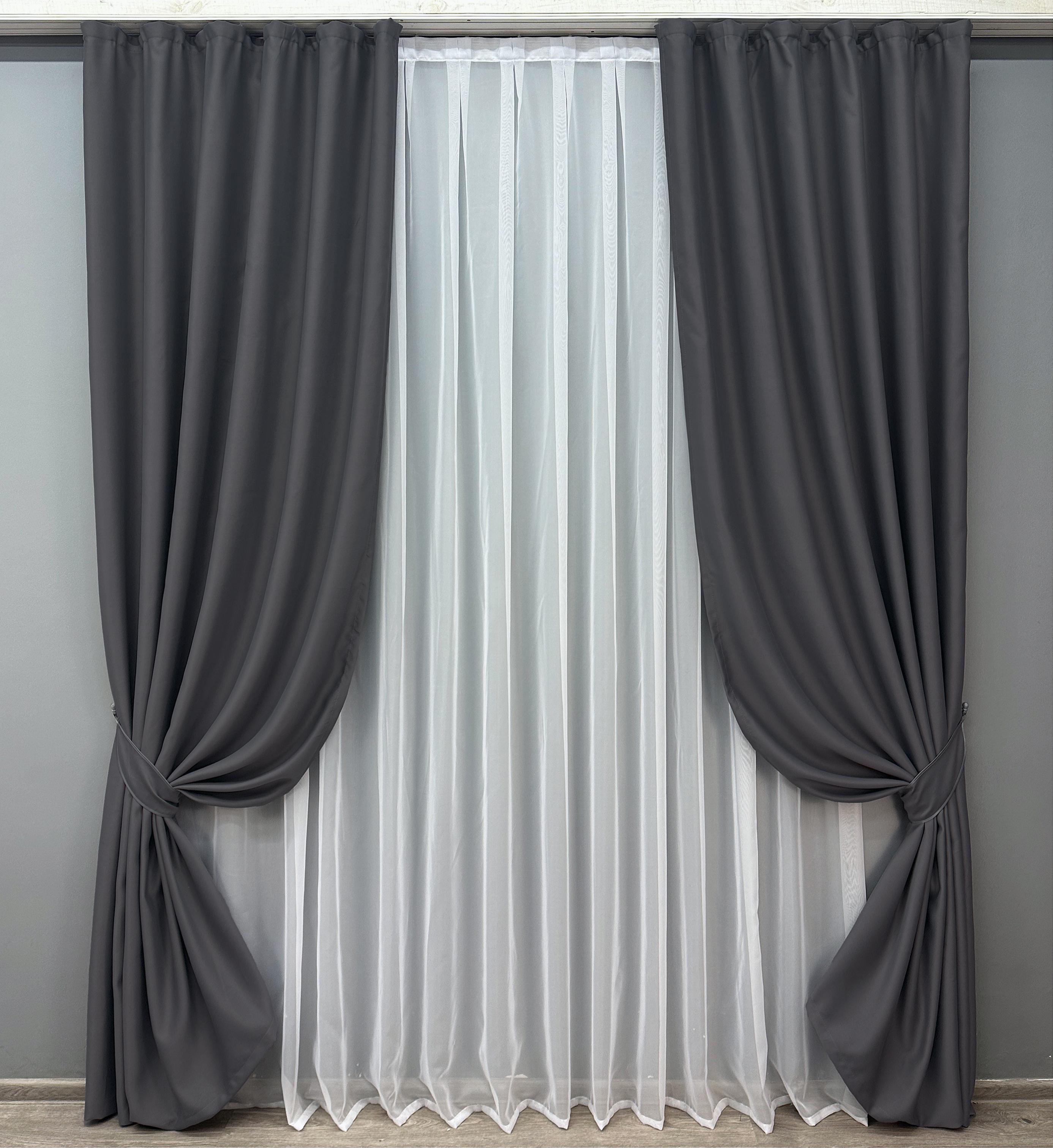 Комплект готовых штор VR-Textil Блэкаут Bagema Rvs №1241ш 150х295 см 2 шт. Темно-серый (33-0620) - фото 1