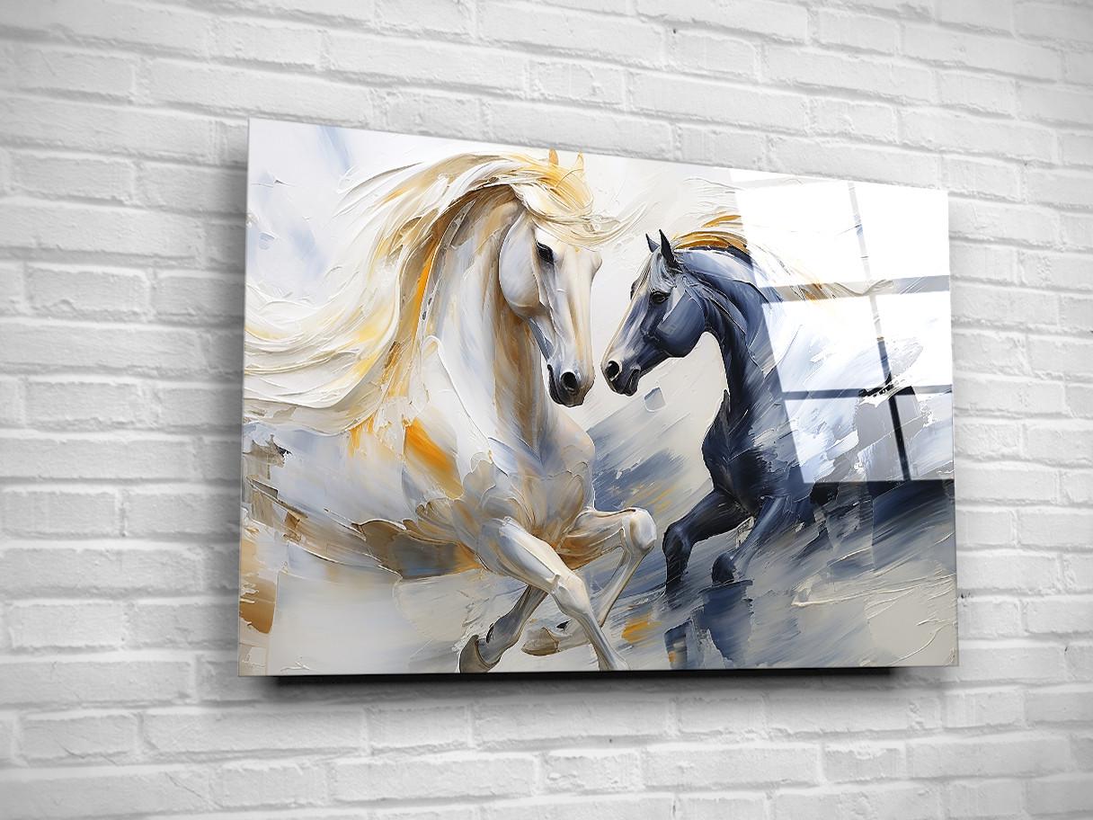 Картина на склі NovellaPrint Білий і чорний коні 75х50 см (GL123.2)