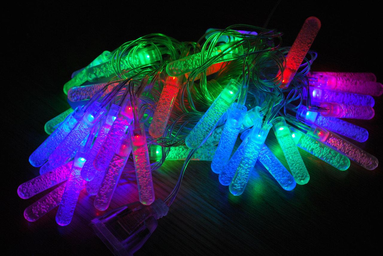 Гирлянда Oscar UBE-16 нить светодиодная прозрачный шнур 20 LED 4 м пластиковые сосульки Мульти