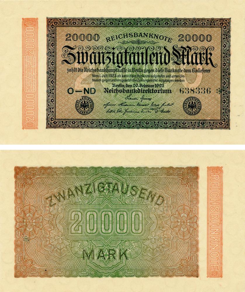 Коллекционная банкнота Германия 20000 марок 1923 AU-UNC O-ND P85 (Б17960)