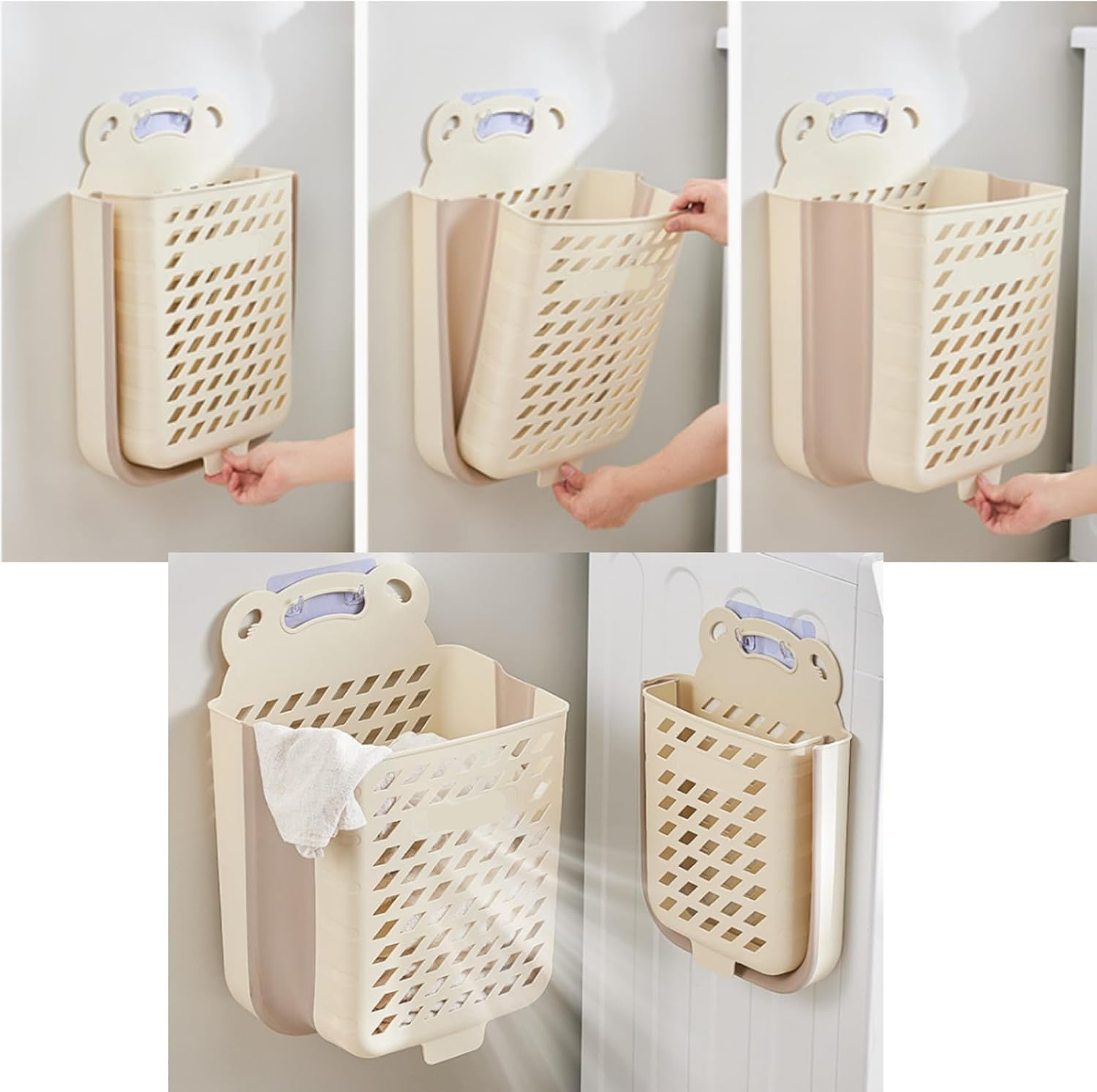 Кошик для білизни cкладаний з ручкою пластиковий підвісний 28х17х38 см Білий - фото 3