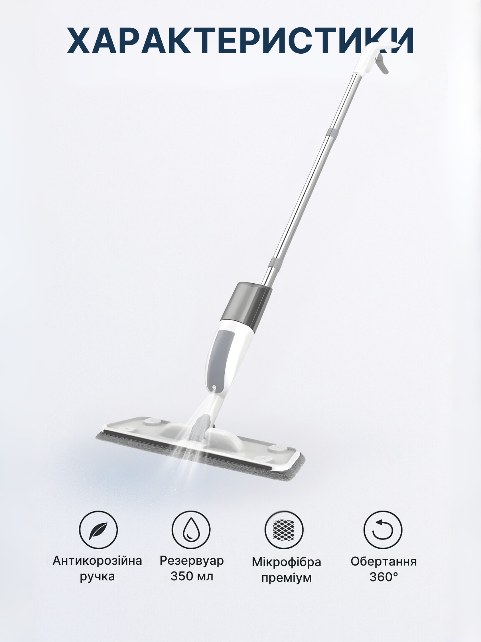 Умная швабра с распылителем воды для влажного Белый (55012821) - фото 6