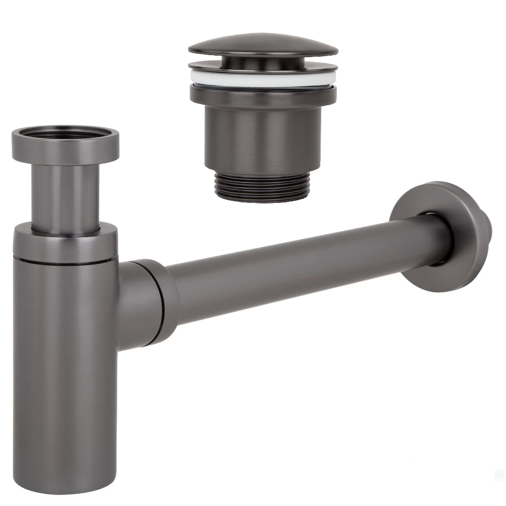 Сифон для умывальника ITAL с донным клапаном click-clack Графитовый Сифон для умывальника ITAL с донным клапаном click-clack Графитовый