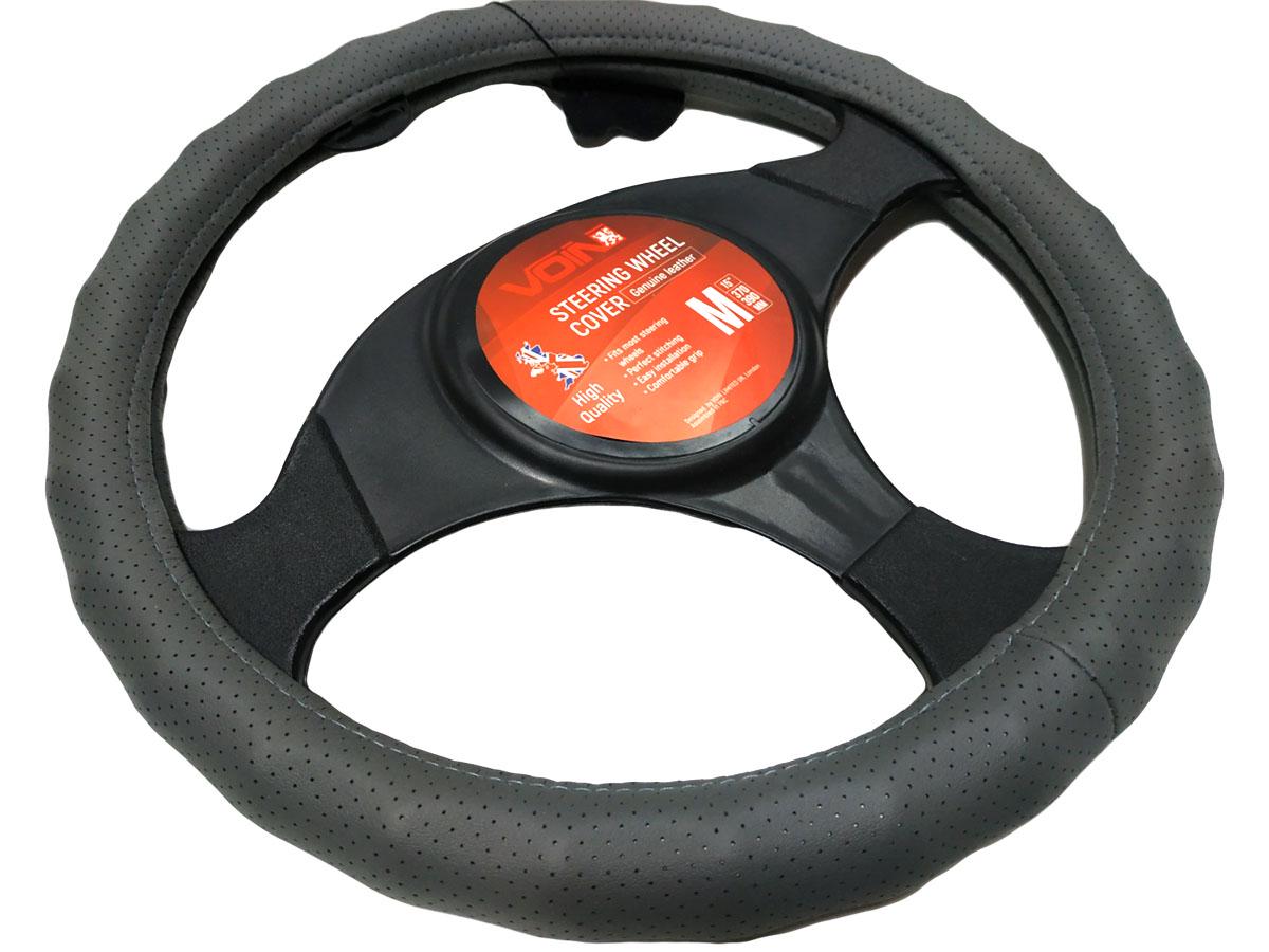 Чехол на руль авто Vitol VLOD-L892 GY перфорированная кожа M 37-39 см Серый