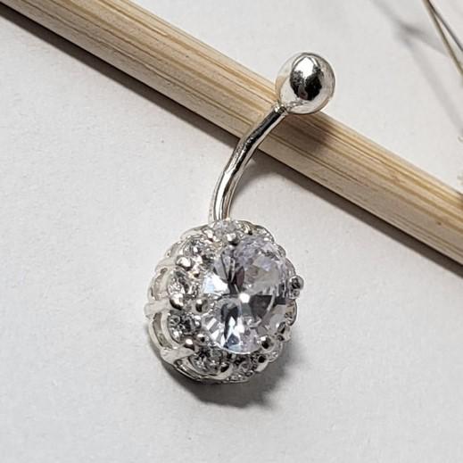 Пирсинг в пупок Малинка с белыми камнями из серебра 925 проба 2,40 г (65086)
