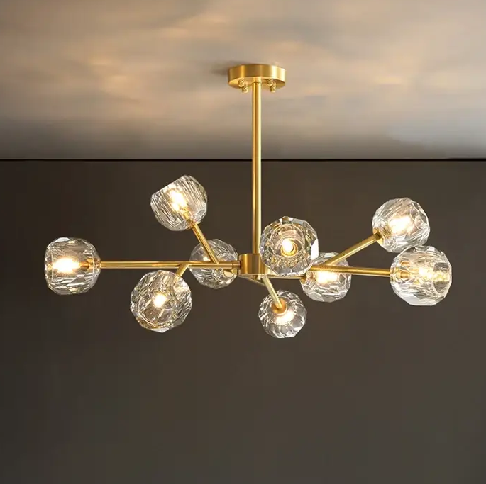 Люстра хрустальная LED Бриллиант 8611 на 9 плафонов Золотой